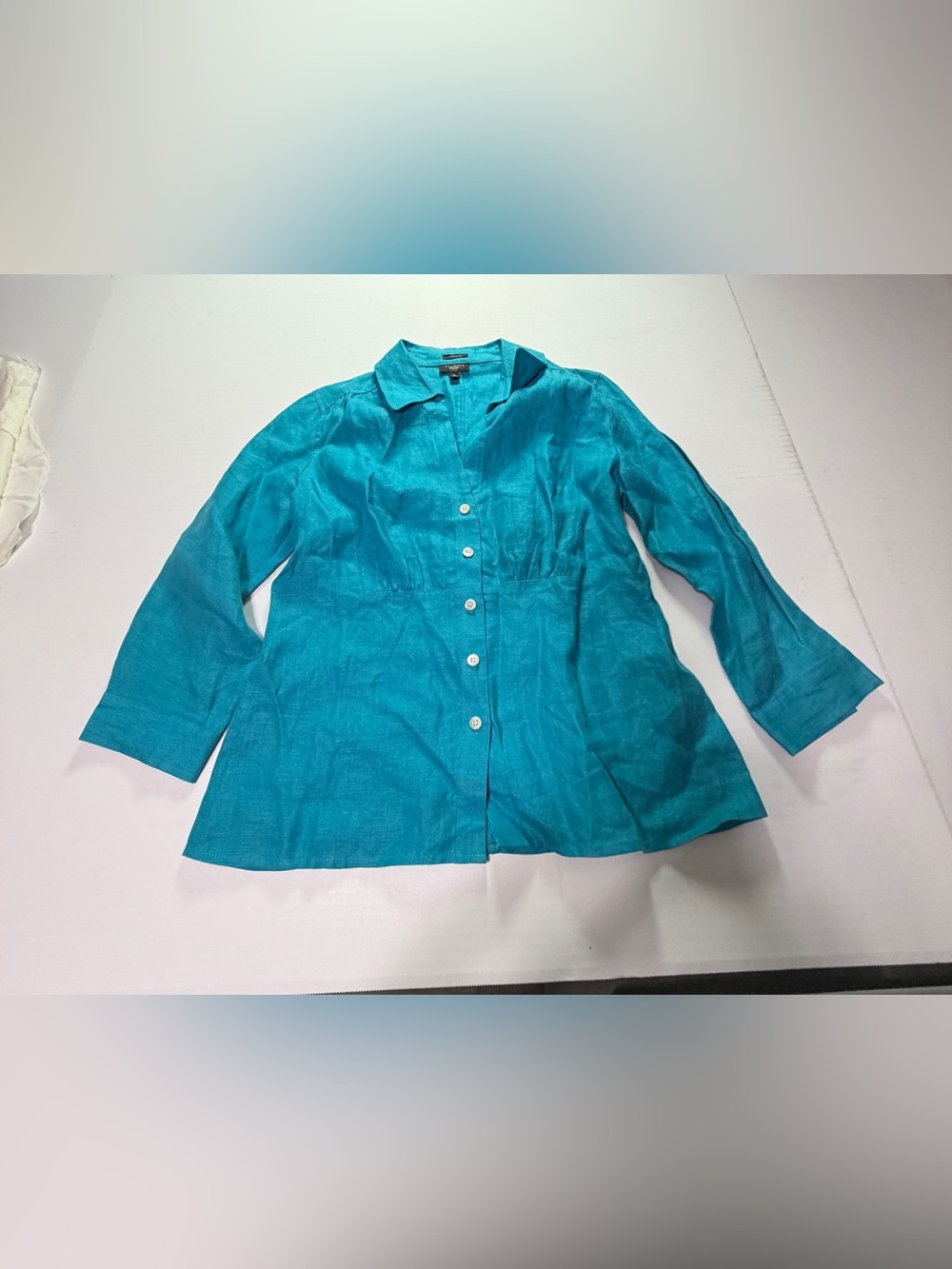 Talbots Petites Pure Irish Linen Blouse Women’s 6P Turquoise Button Front Top